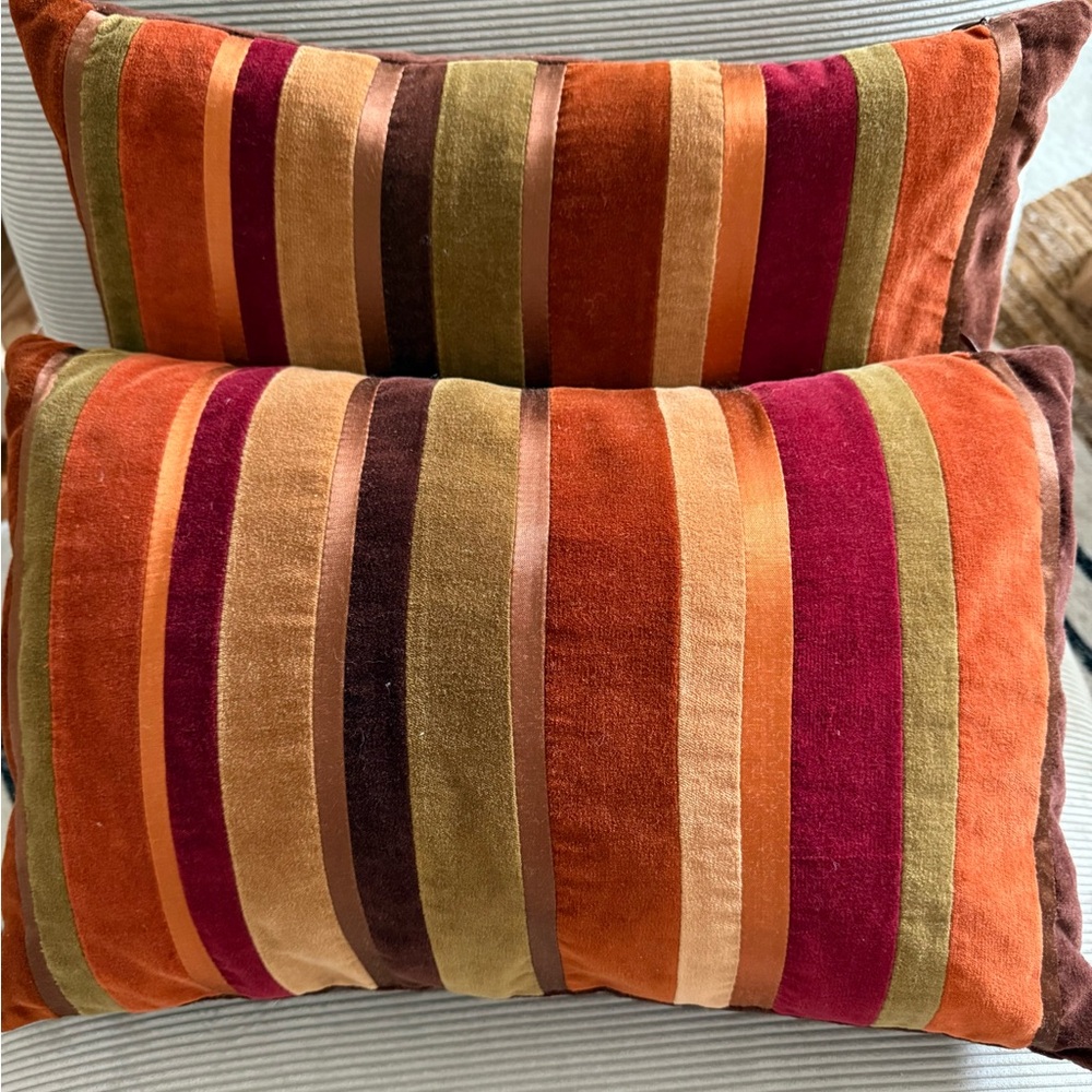 Crate&Barrel Multicolor Striped Velvet Pillows